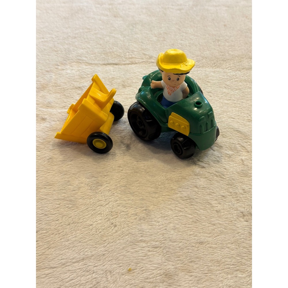 Fisher Price Little People Green Tractor Yellow Trailer Farmer Figure BBF07